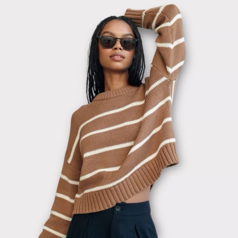 Jenni Kayne striped cropped cocoon brown & white